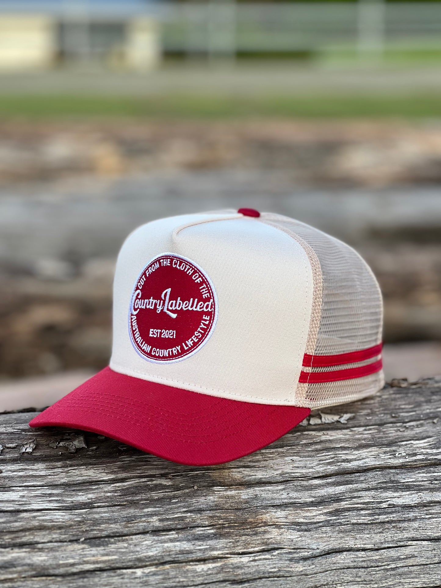 Country Labelled Cap - CL Patch - Cream & Red