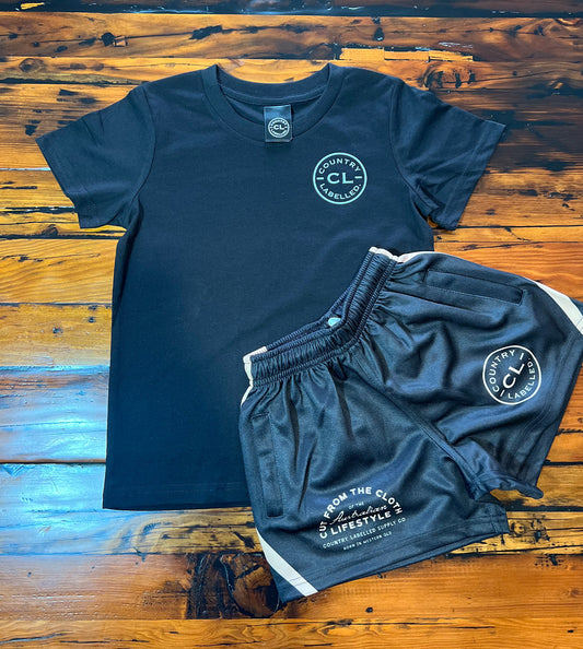 Kids Footy Shorts Black & Tan