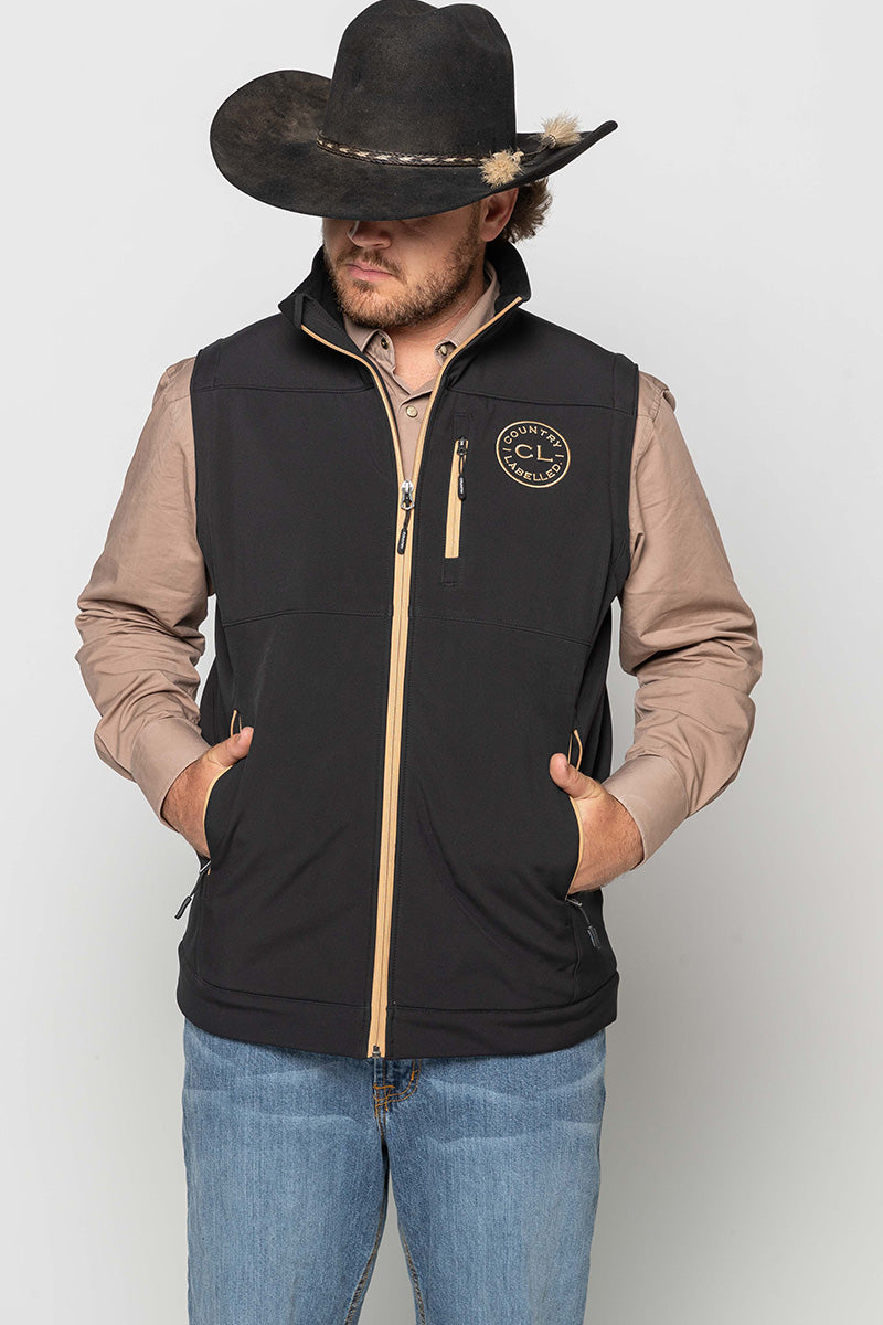 Mens - Maverick - Soft Shell Vest -  Black & Tan