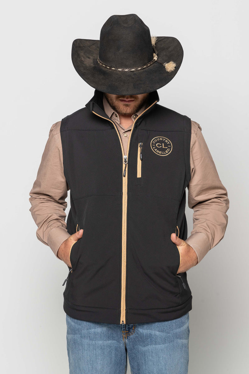 Mens - Maverick - Soft Shell Vest -  Black & Tan