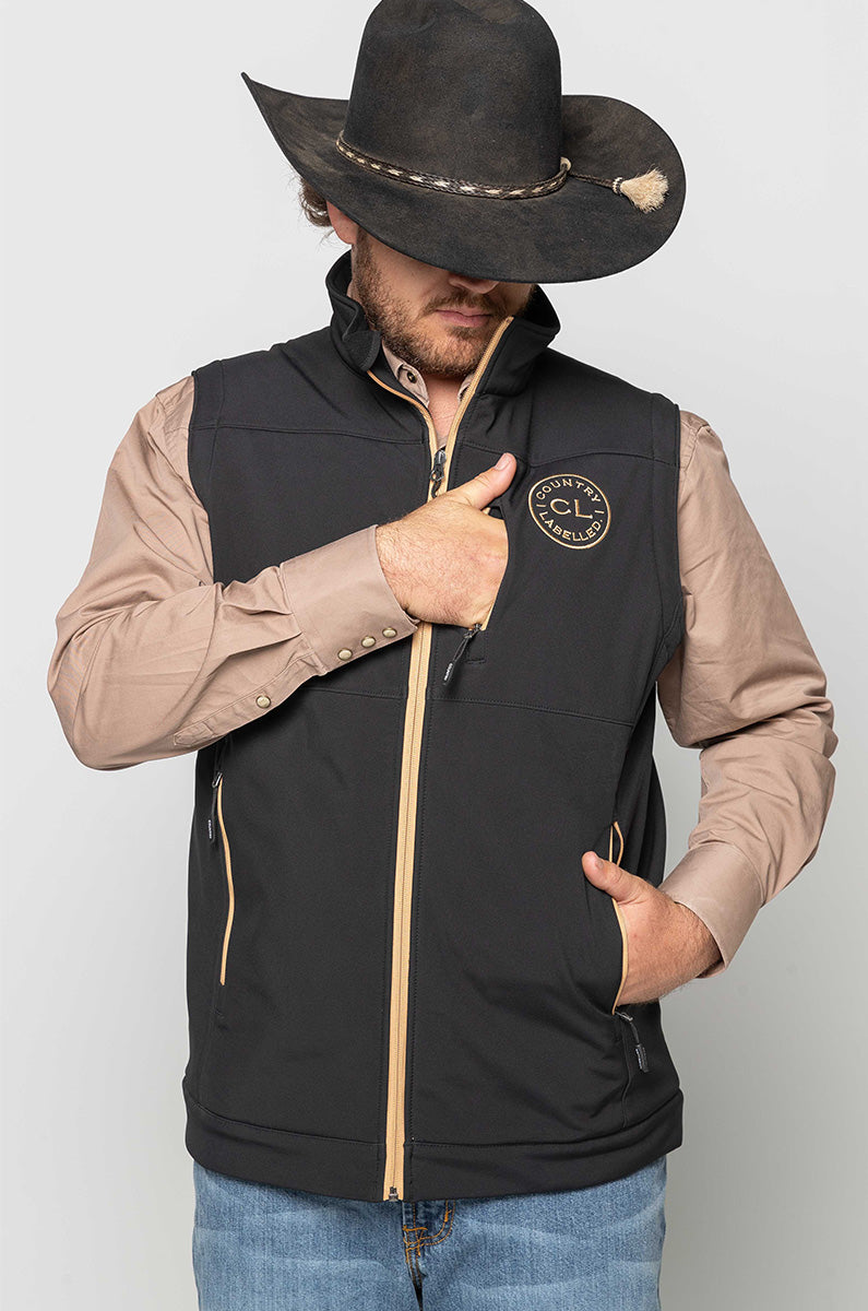 Mens - Maverick - Soft Shell Vest -  Black & Tan