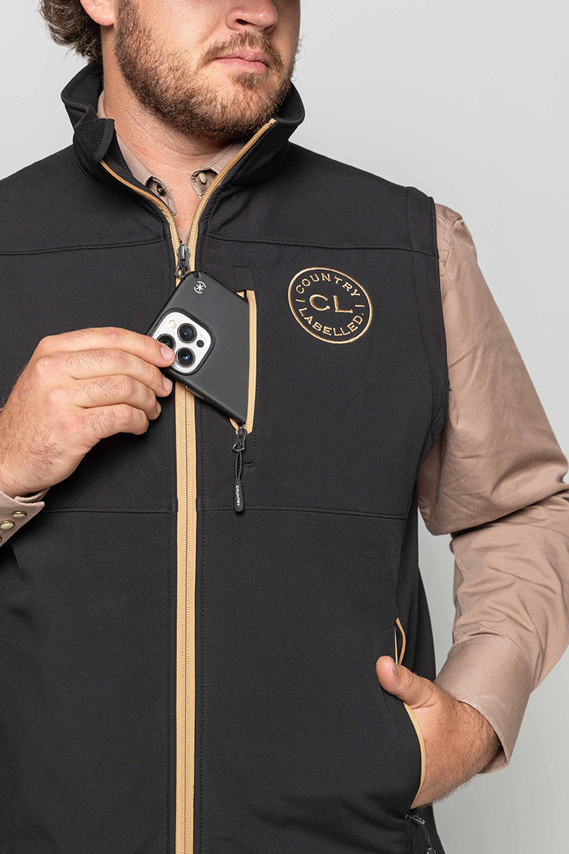 Mens - Maverick - Soft Shell Vest -  Black & Tan