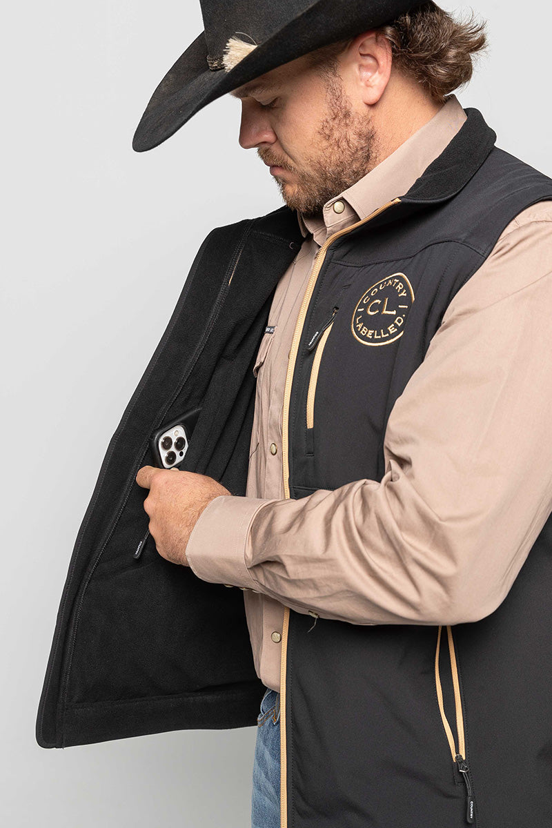 Mens - Maverick - Soft Shell Vest -  Black & Tan