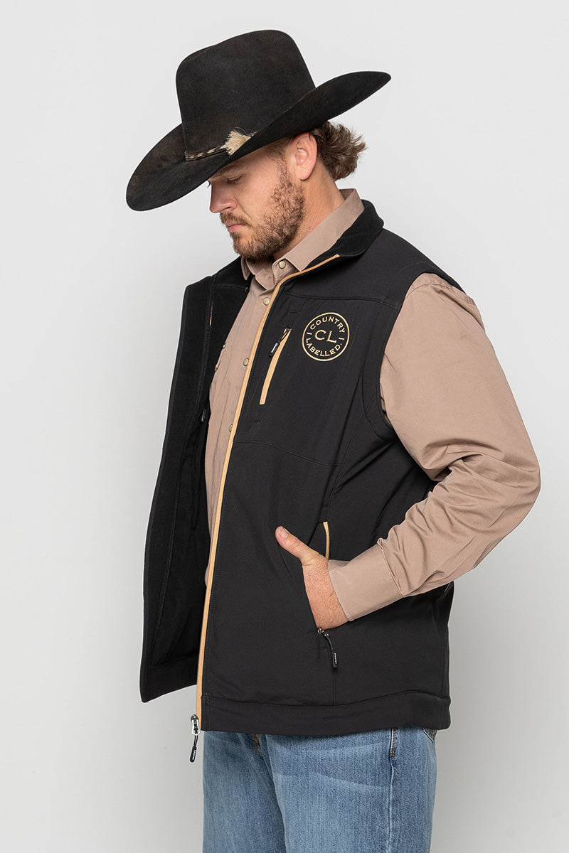 Mens - Maverick - Soft Shell Vest -  Black & Tan