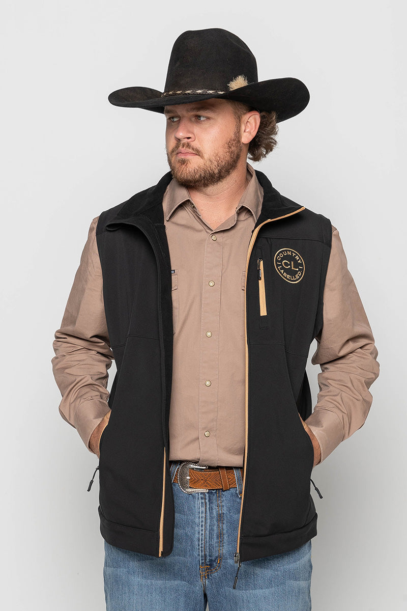 Shell Vest Mens - Maverick - Soft Shell Vest - Black & Tan – COUNTRY LABELLED