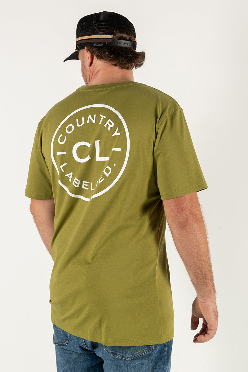 Mens Classic Signature CL T Shirt - Army Green - White Logo