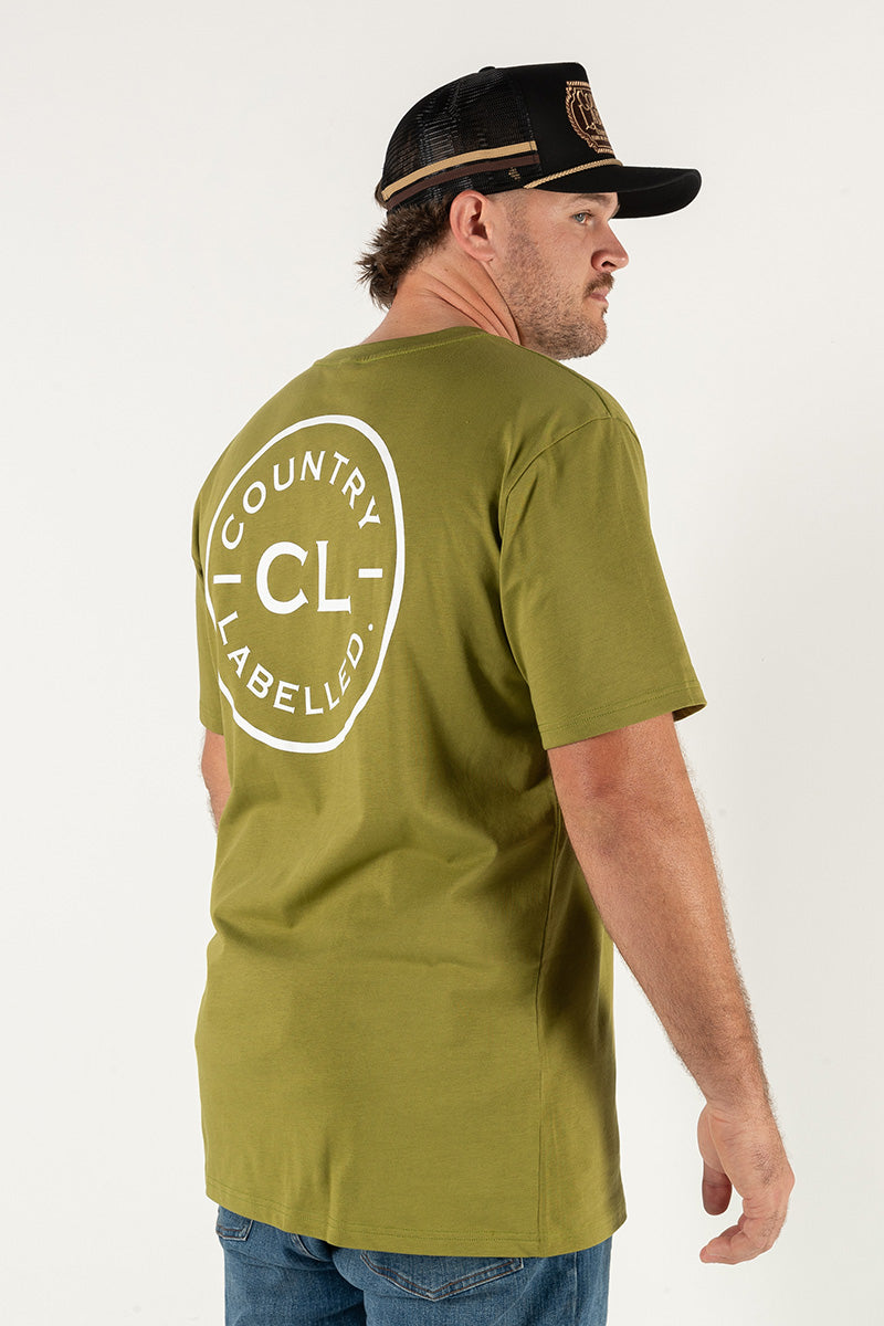 Mens Classic Signature CL T Shirt - Army Green - White Logo