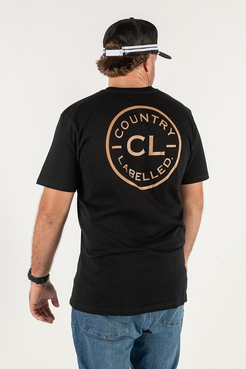 Mens Classic Signature CL T Shirt - Black - Tan Logo