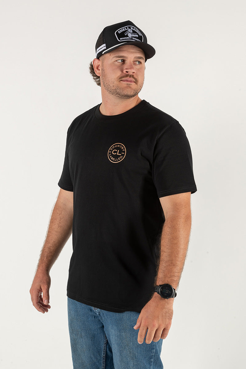 Mens Classic Signature CL T Shirt - Black - Tan Logo