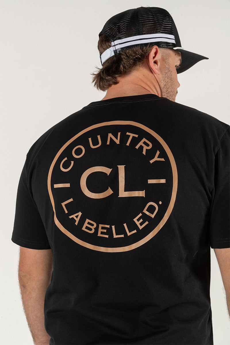 Mens Classic Signature CL T Shirt - Black - Tan Logo