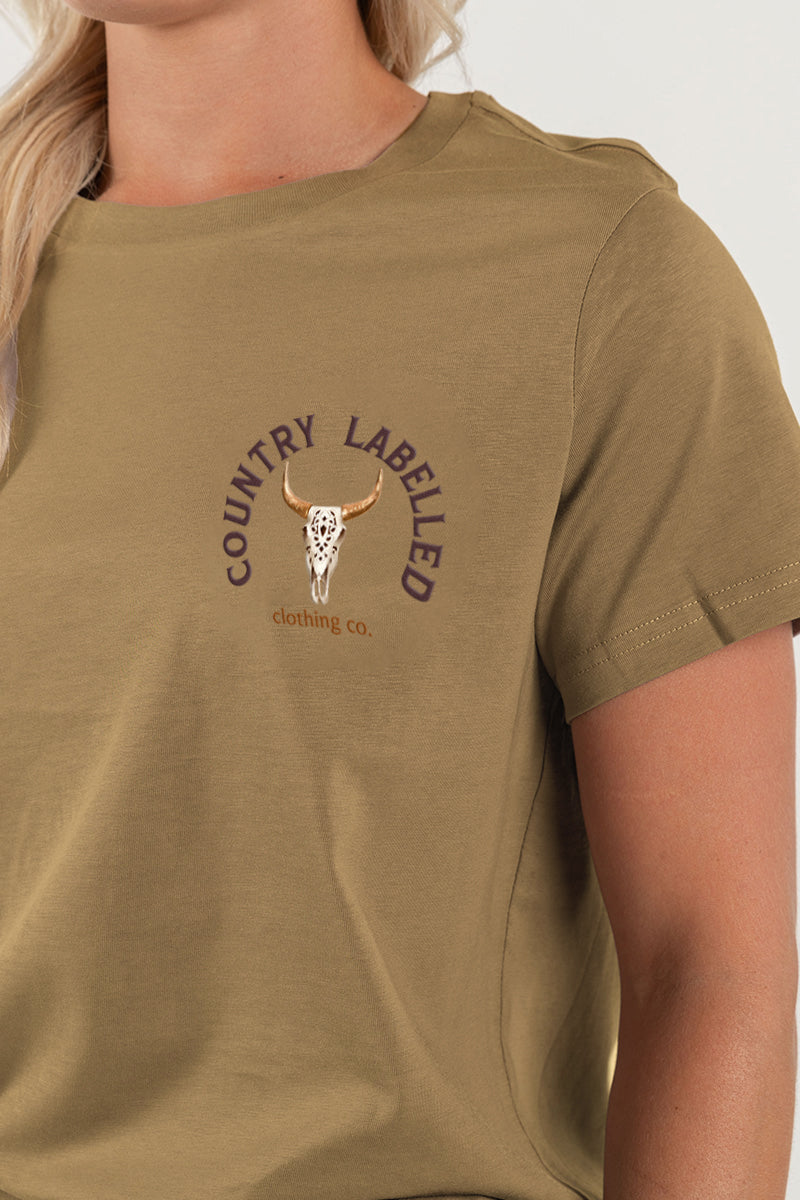 Women's Classic Signature CL T Shirt  - Camel - Western Skull Logo