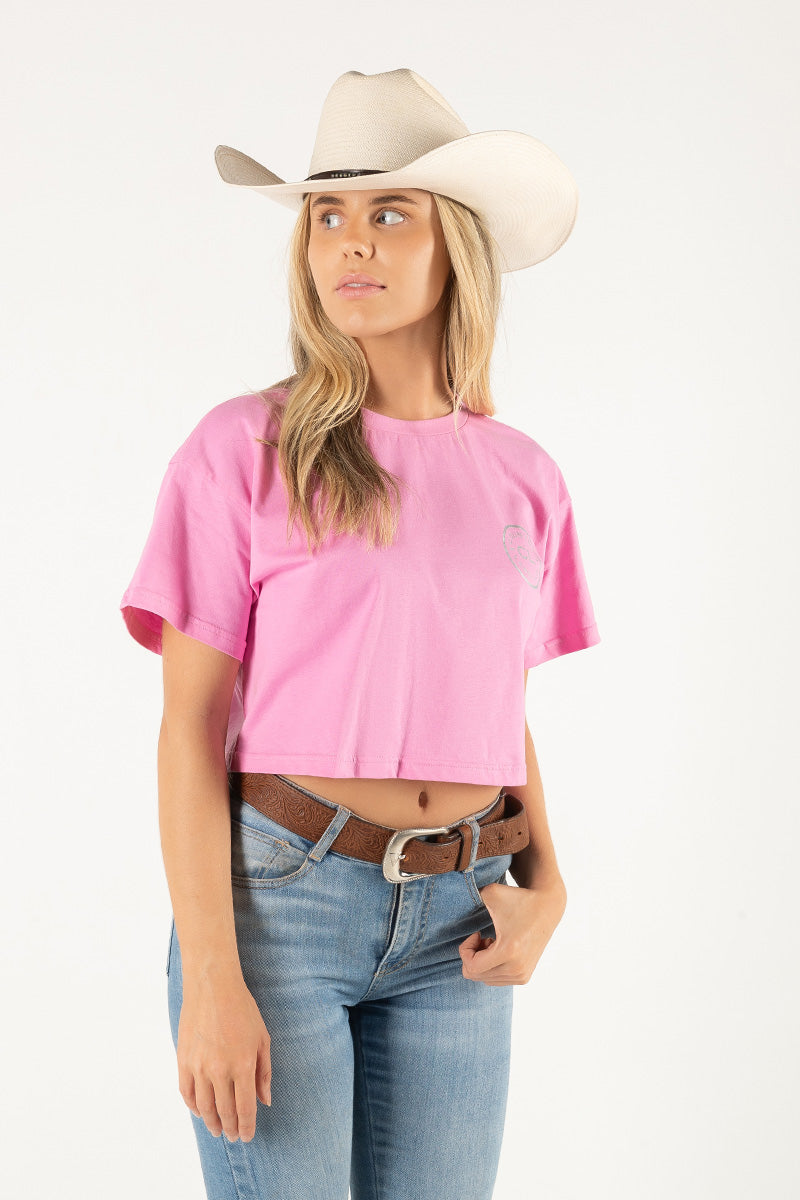 Women's Classic Signature CL Crop T Shirt  - Bubblegum - Silver Logo