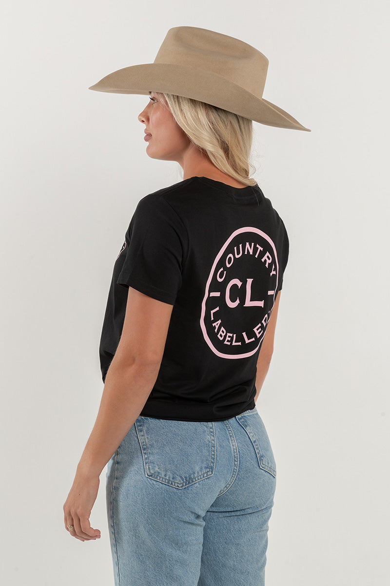 Women's Classic Signature CL T Shirt  - Black - Dusty Pink Logo