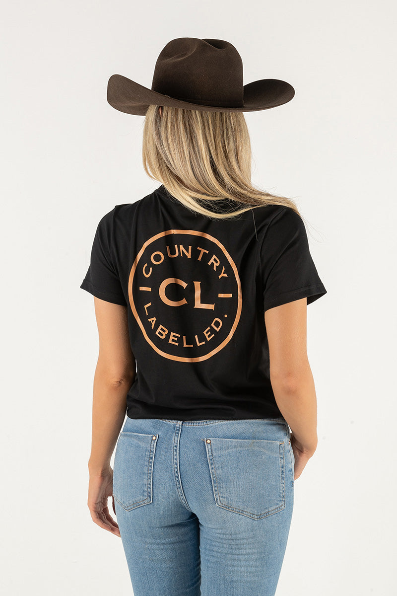 Women's Classic Signature CL T Shirt  - Black - Tan Logo