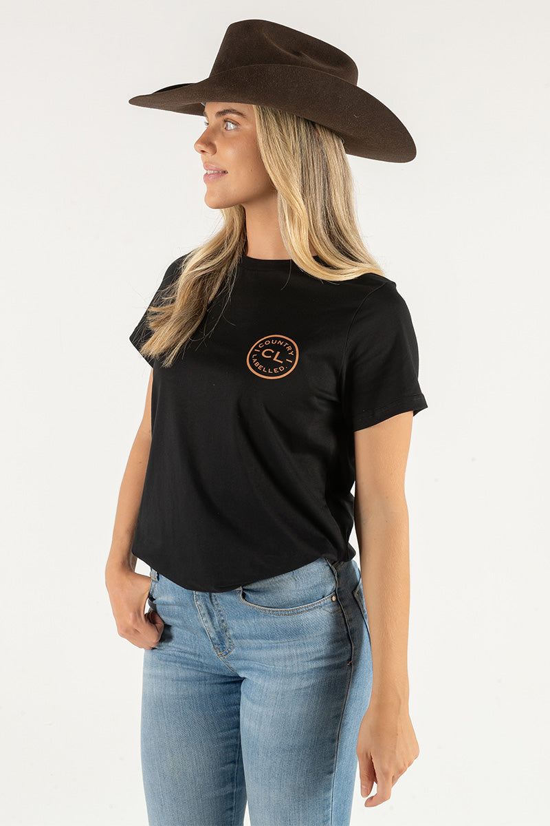 Women's Classic Signature CL T Shirt  - Black - Tan Logo