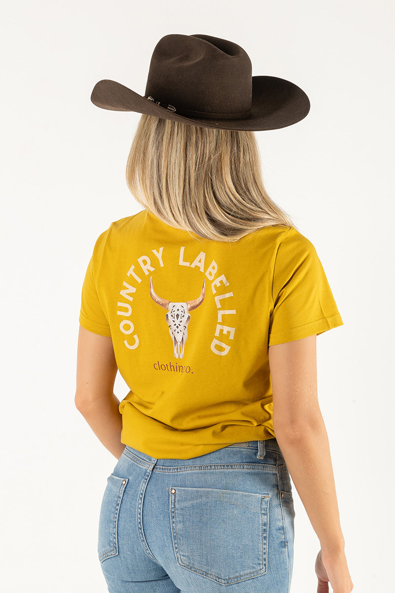 Women's Classic Signature CL T Shirt  - Camel - Western Skull Logo