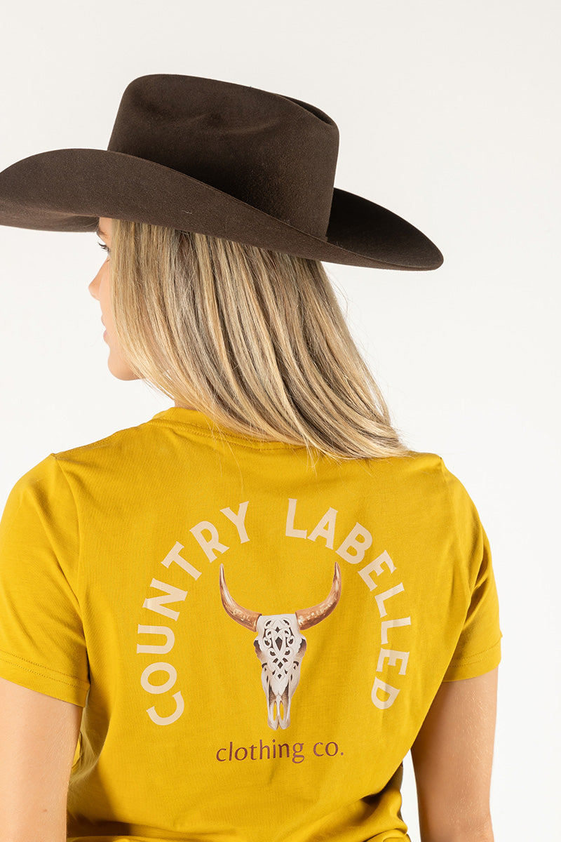 Women's Classic Signature CL T Shirt  - Camel - Western Skull Logo