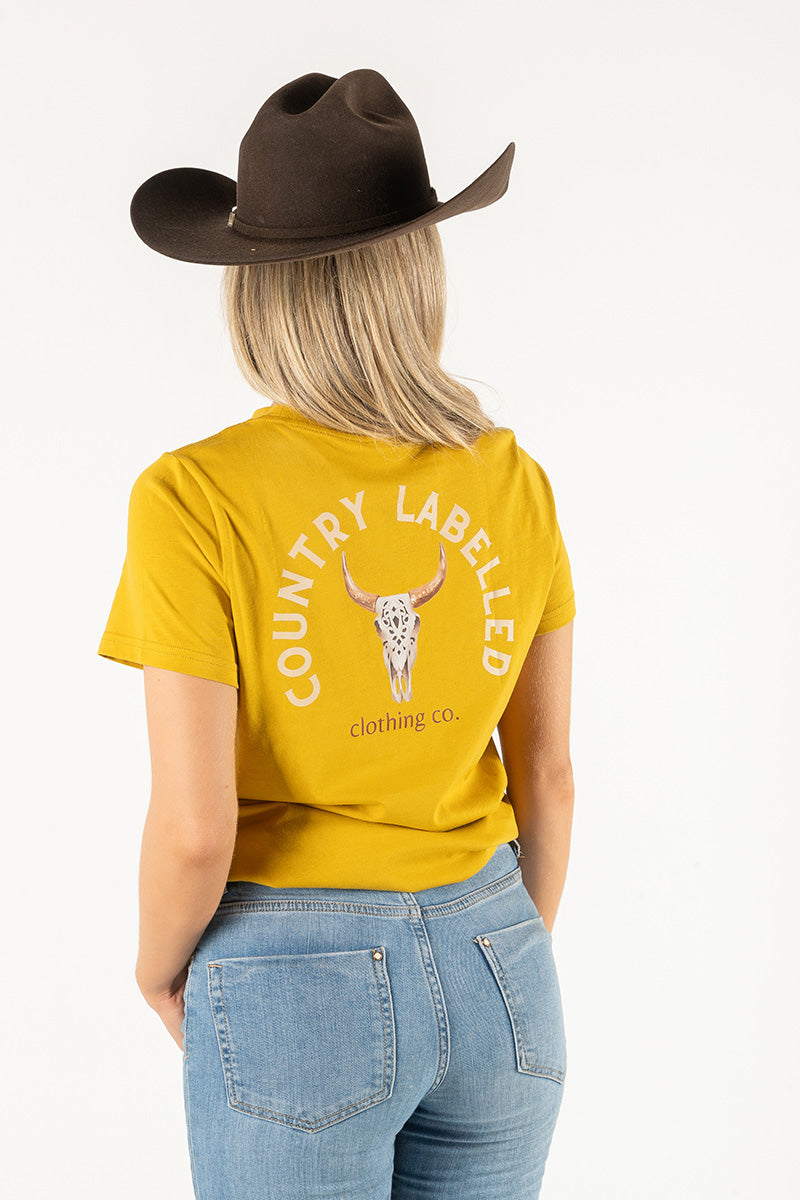 Women's Classic Signature CL T Shirt  - Camel - Western Skull Logo