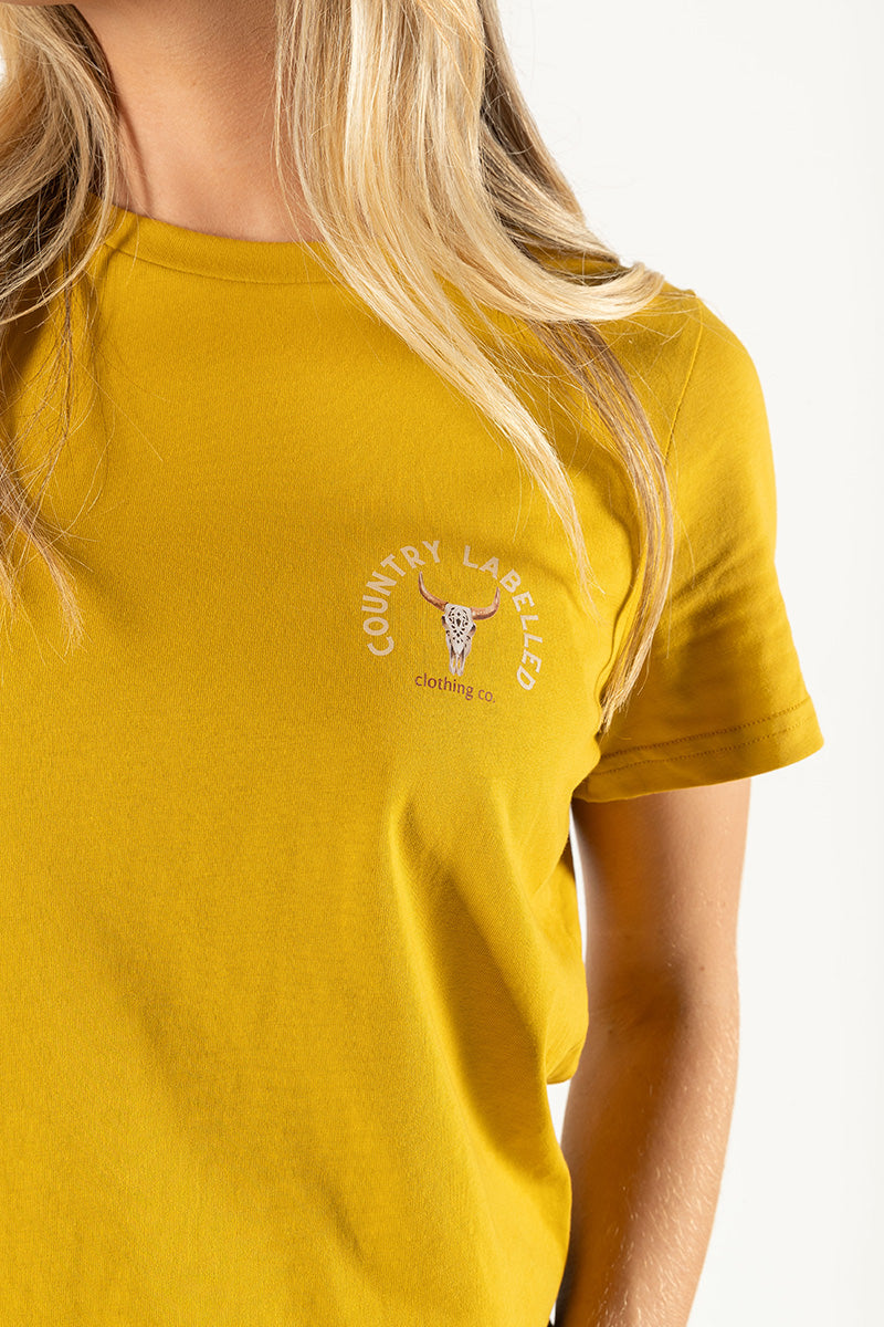 Women's Classic Signature CL T Shirt  - Camel - Western Skull Logo