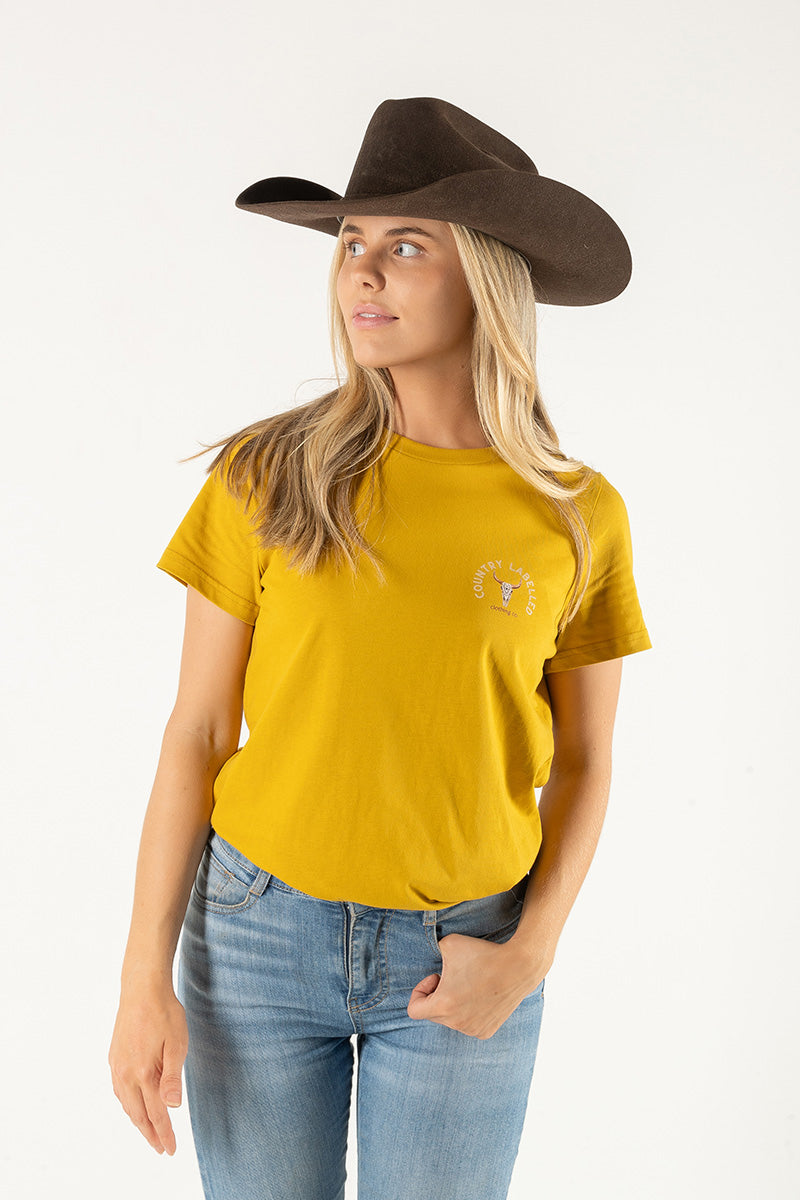 Women's Classic Signature CL T Shirt  - Camel - Western Skull Logo