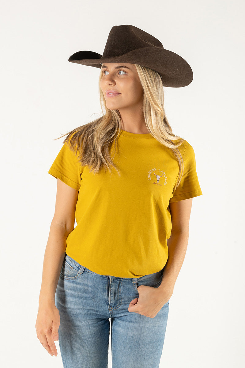 Women's Classic Signature CL T Shirt  - Camel - Western Skull Logo