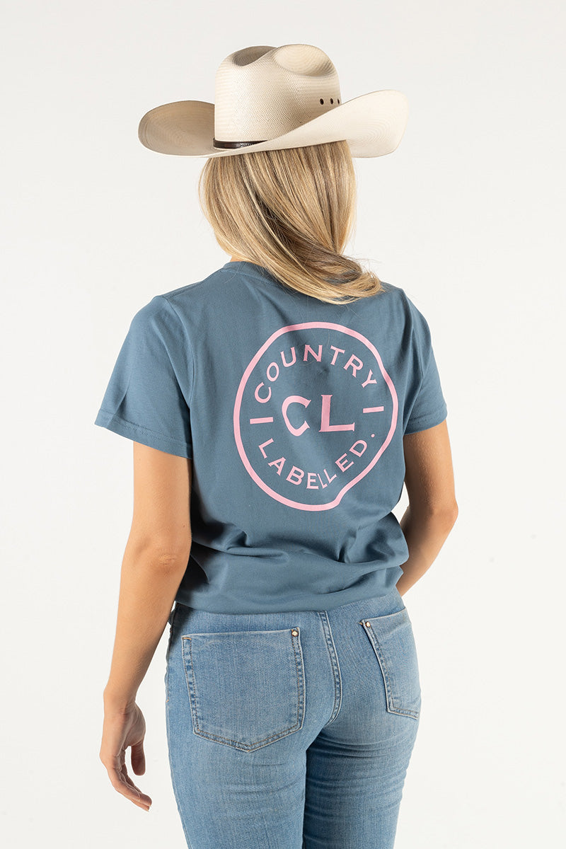 Women's Classic Signature CL T Shirt  - Petrol Blue - Dusty Pink Logo Version 2