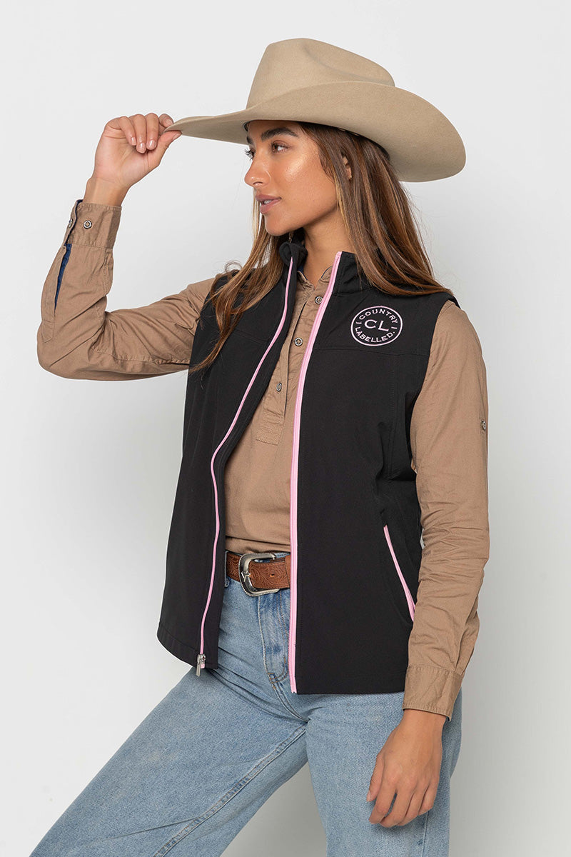 Womens - Rustler - Soft Shell Vest - Black & Pink