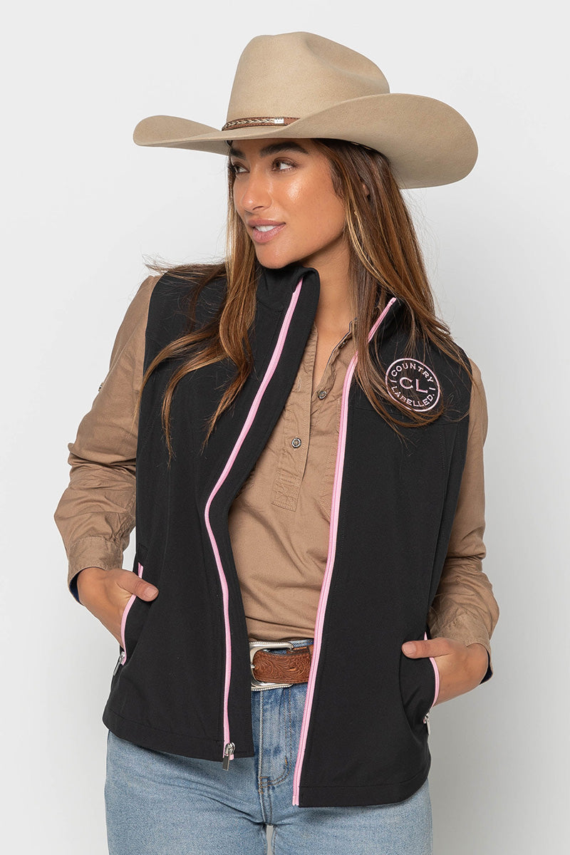 Womens - Rustler - Soft Shell Vest - Black & Pink