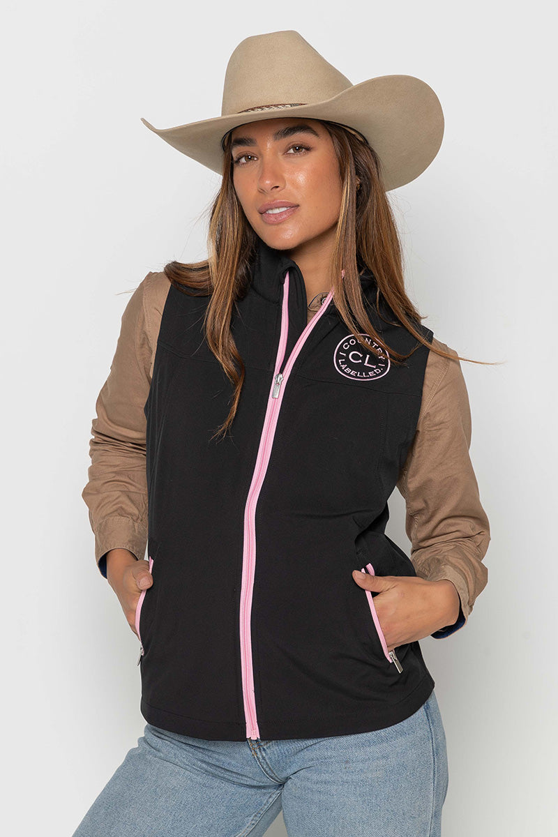 Womens - Rustler - Soft Shell Vest - Black & Pink