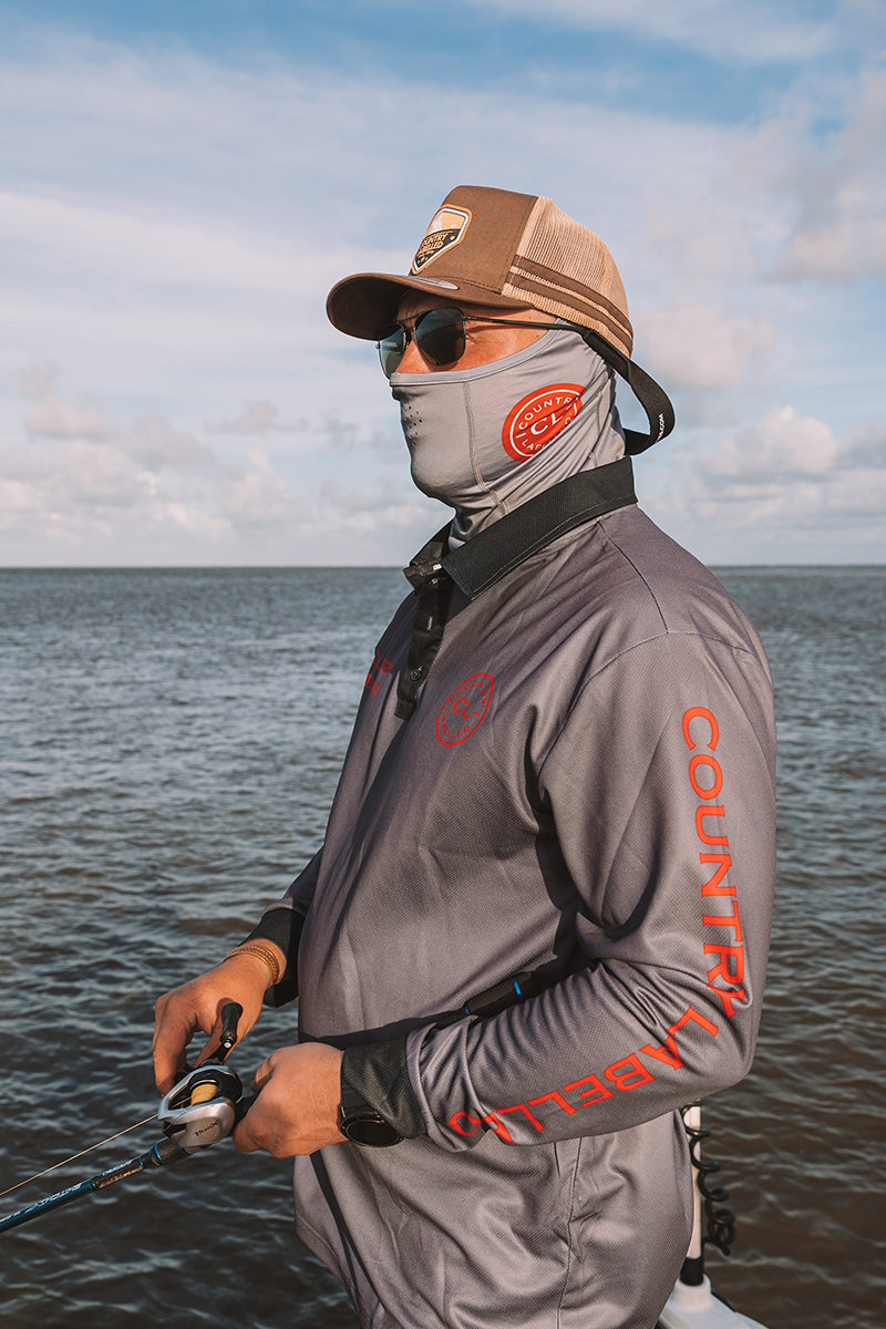 Fishing Mask - Storm Grey - Red Logo