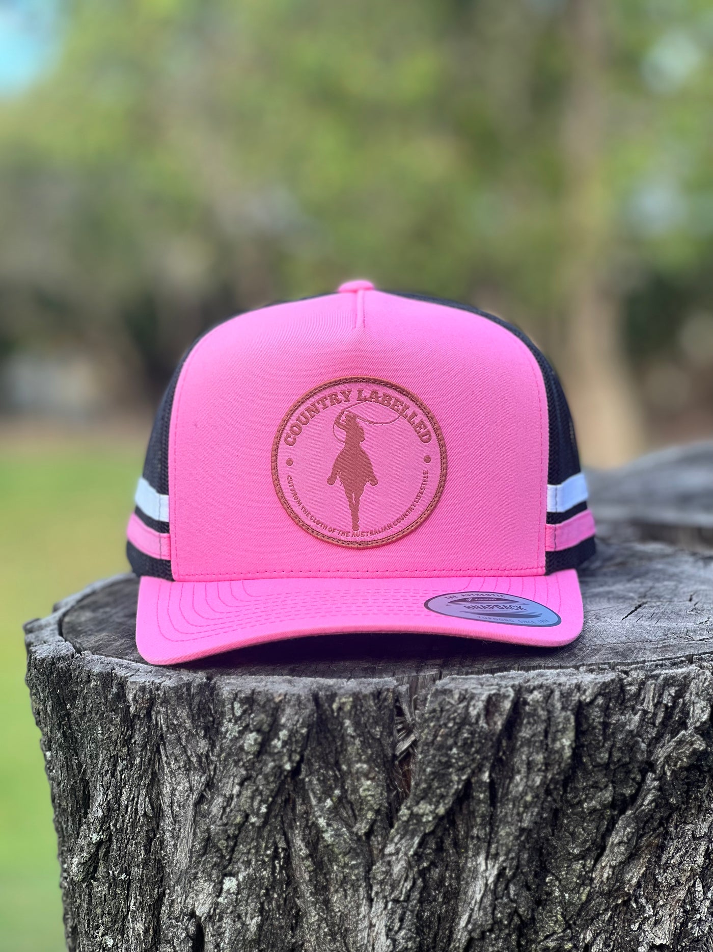 Country Labelled Stripe Cap Pink & Black Cowgirl Roping