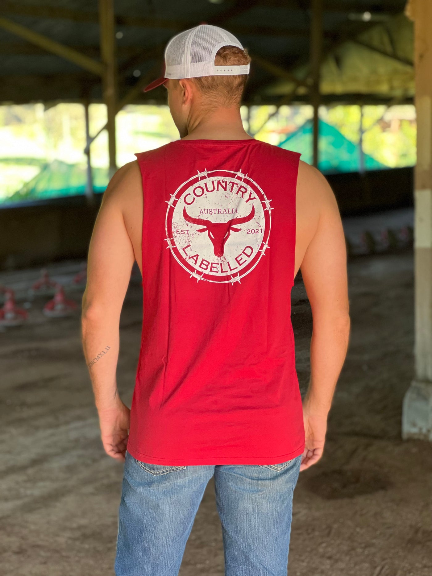 Cut From The Cloth Series Muscle Tank - Red with White Bull Print