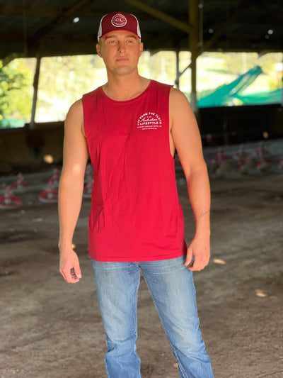 Cut From The Cloth Series Muscle Tank - Red with White Bull Print