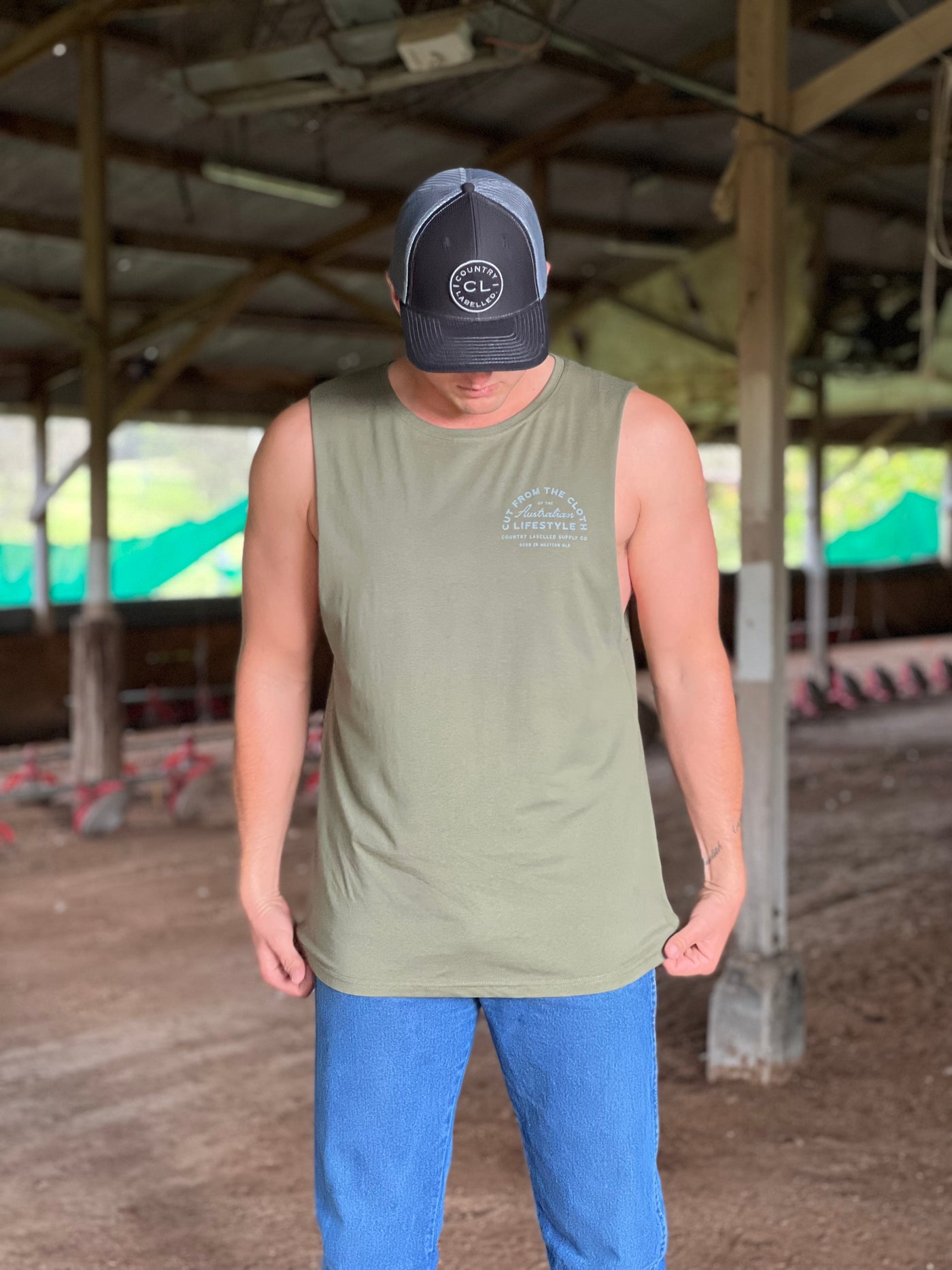 Cut From The Cloth Series Muscle Tank - Army with Navy Horse Print