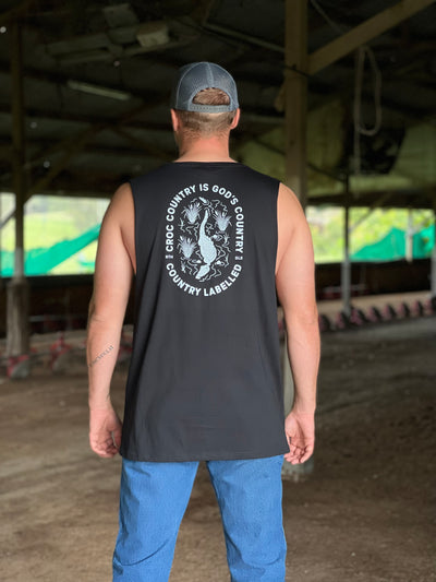 Cut From The Cloth Series Muscle Tank - Black with White Croc Print