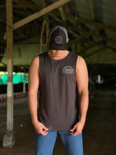 Cut From The Cloth Series Muscle Tank - Coal with White Croc Print