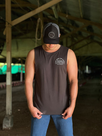 Cut From The Cloth Series Muscle Tank - Coal with White Croc Print
