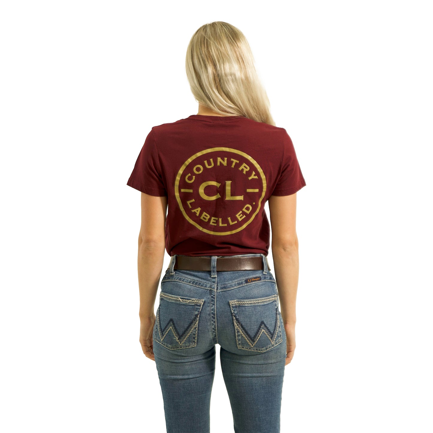 Women's Classic Signature CL T Shirt  - Burgundy - Gold Logo
