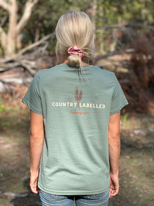 Women's Classic Signature CL T Shirt  - Sage - Wheat Grass Logo