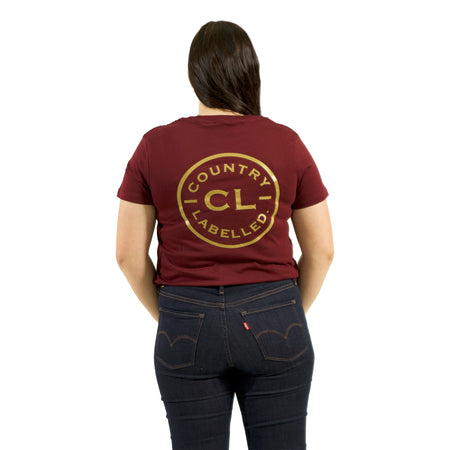 Women's Classic Signature CL T Shirt  - Burgundy - Gold Logo